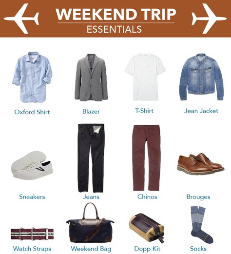 weekend-trip-packing-list-style-girlfriend-1 Weekend Trip Essentials, Capsule Wardrobe Men, Smart Packing, Style Girlfriend, Trip Outfit, Trip Packing, Work Trip, Blazer And T Shirt, Trip Essentials