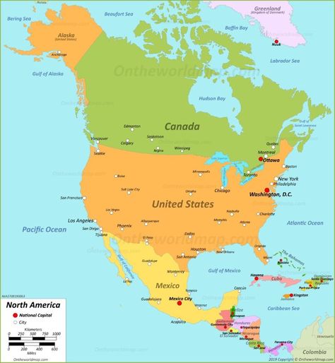 Map of North America North America Continent Map, Geography Vocabulary, World Geography Map, North America Continent, Map Of North America, Gulf Of Alaska, Asia Continent, Geography For Kids, Geography Map