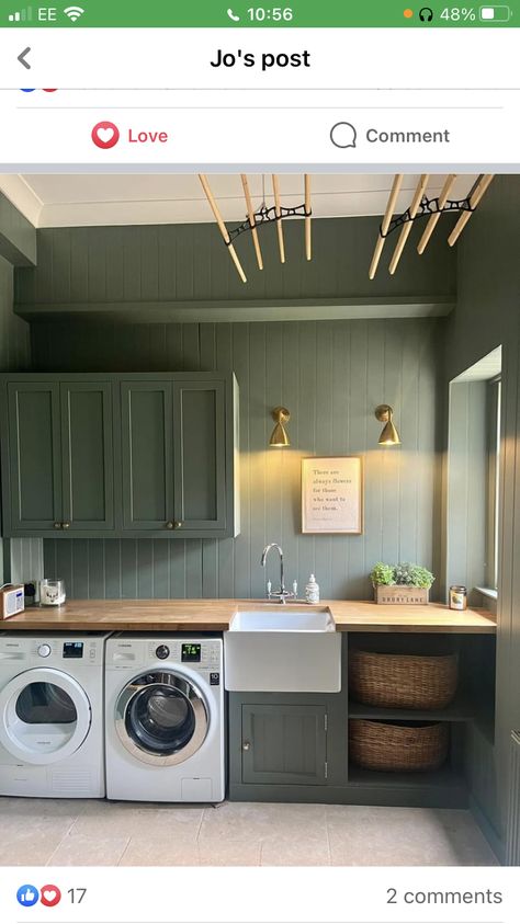 Uk Utility Room, Victorian Utility Room, Long Utility Room, Green Utility Room Ideas, Sage Utility Room, Small Utility Room With Sink, Sage Green Utility Room, English Country Laundry Room, Compact Utility Room Ideas