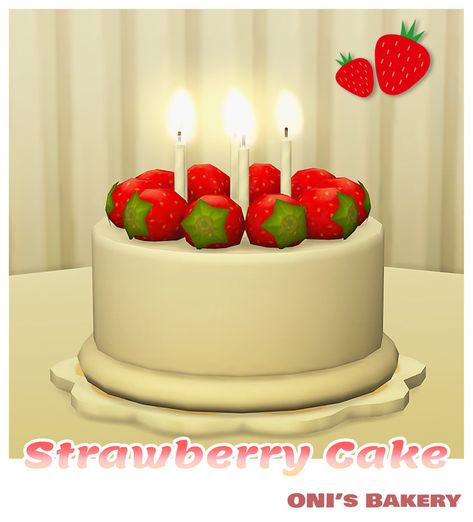 [Custom Food] Strawberry Cake Food Strawberry, The Sims 4 Cabelos, Sims 4 Kitchen, Sims 4 Cas Mods, Cake Base, The Sims 4 Pc, Sims 4 Expansions, Tumblr Sims 4, Sims 4 Cc Folder