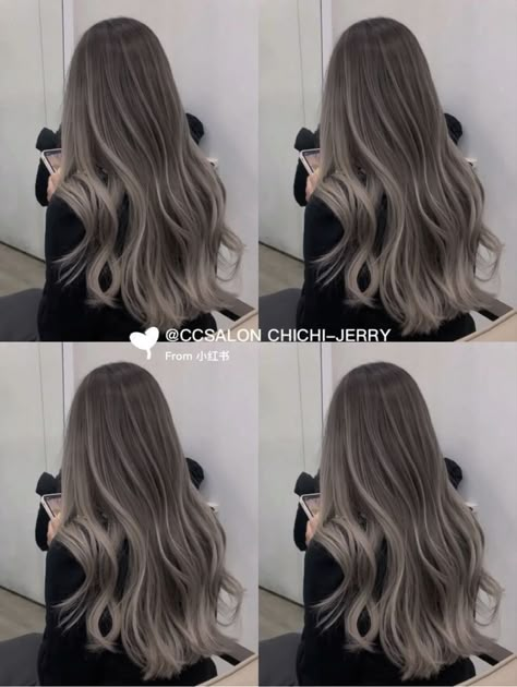 Smoky Beige Balayage, Korean Ash Blonde Hair, Fun Spring Hair Color Ideas, Korean Color Hair, Korean Hairstyle Color, Ash Black Hair, Hair Color Korean, Korean Hair Dye, Ash Grey Hair