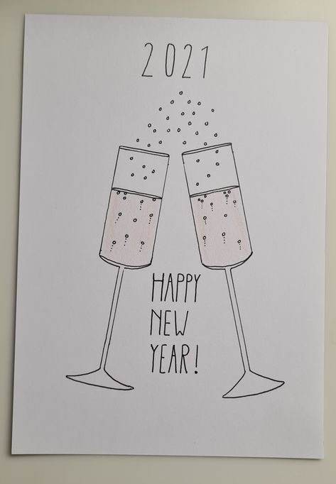 New Years Eve Cards Handmade, New Years Sketch, New Years Eve Drawing, New Year Cards For Kids, New Year Card Drawing, New Year Cards Diy, New Year Cards Handmade, New Year's Drawings, New Years Cards