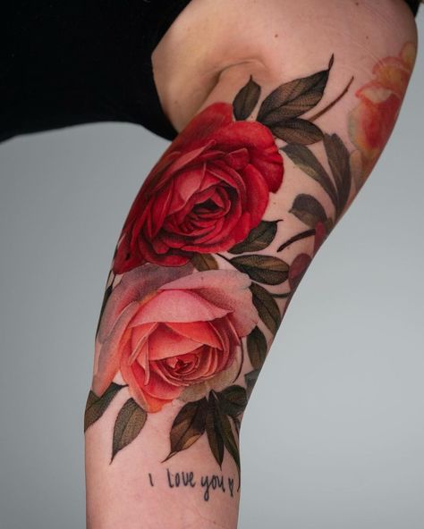 Persephone Bouquet, Realistic Peony Tattoo, Garden Rose Tattoo, Butterfly And Rose Tattoo, Tapestry Tattoo, Floral Bouquet Tattoo, Realism References, Chest Neck Tattoo, Realistic Flower Tattoo