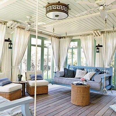 decorating outdoor living and deck Sunroom Porch, Porch Design Ideas, Florida Beach House, Sunroom Decorating, Sleeping Porch, Building A Porch, Sunroom Designs, Coastal Living Rooms, House With Porch