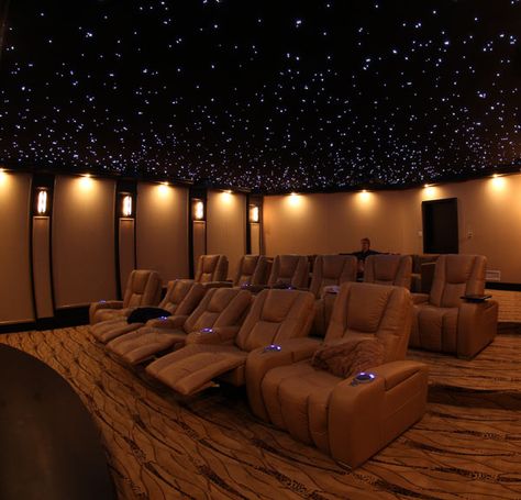 Easy to install fiber optic star ceiling panels that produce a realistic looking night sky. With iPhone and Android control apps available! Fiber Optic Ceiling, Ceiling Diy, 8 House, Home Theater Room Design, Theater Rooms, Vinyl Room, Theater Room Design, Home Cinema Room, Star Lights