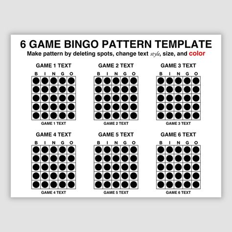 Editable Bingo Pattern Program Flyer, Easily Create Your Own 6 Game Patterns Using my Editable Adobe Fillable Form Pdf Template, PC Required Custom Bingo Cards, Bingo Patterns, Bingo Card Template, Game Bingo, Free Bingo Cards, Fillable Forms, Bingo Template, Space Text, Template Black