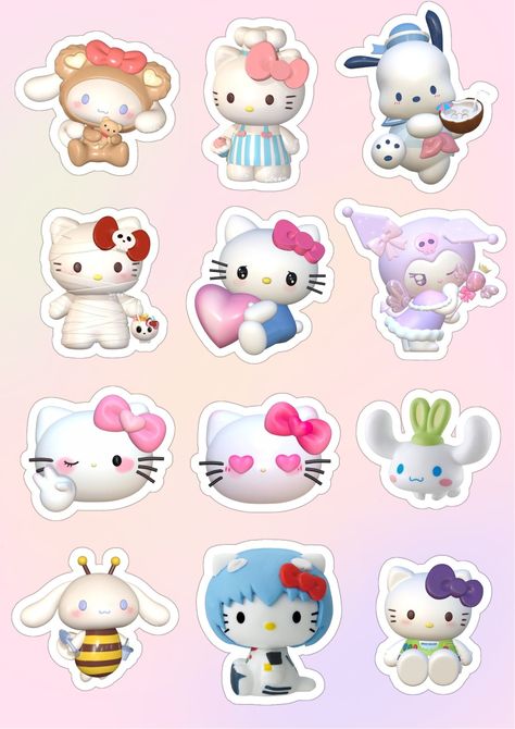 Hello Kitty Sticker Template, Stickers Sanrio Printable, Sticker For Printing, 3d Sanrio Stickers Printable, Sanrio Sticker Template, Printable Sanrio Stickers, Kawaii Scrapbook Stickers, 3d Sanrio Stickers, Sanrio Scrapbook Ideas