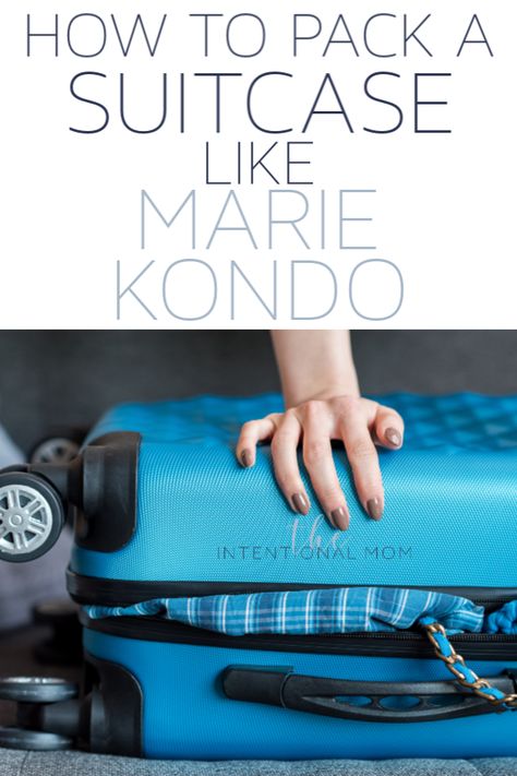 Wondering how to pack a suitcase like Marie Kondo? Is it better to roll or fold clothes? How do you pack a carry on? Here's how to pack smarter #theintentionalmom #mariekondo #springbreak #vacation #packing via @www.pinterest.com/JenRoskamp Folding Shirts For Packing, How To Fold Clothes For Packing Cubes, Folding Outfits Together, How To Roll Clothes, Folding Clothes For Suitcase, Marie Kondo Folding Clothes, Roll Clothes For Packing, Marie Kondo Folding, How To Fold Jeans