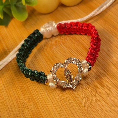 Mary Bracelet Mexican style Mexican Woven bracelets  Rosa de Guadalupe bracelet Virgin Mary Charm Bracelets Business, Mexican Bracelets, Mexican Flag Colors, Guadalupe Bracelet, Bracelet Mexican, Fandom Jewelry, Rapper Jewelry, Mushroom Jewelry, Mexican Flag