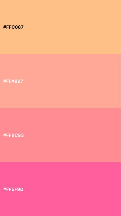 Sunrise color pallet  #color #colorpalettes #warmcolors #sunrise Preppy Color Palette Aesthetic, Pink Coral Color Palette, Pink Sunset Color Palette, Sunrise Colour Palette, Orange And Pink Room Aesthetic, Sunrise Pallet, Pink And Orange Branding, Orange Pink Color Palette, Baby Pink Color Palette