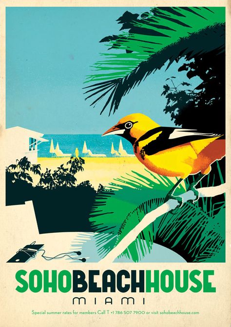 soho beach house miami by jonas bergstrand #Vintage #Travel #Poster Soho House Miami, Soho Beach House Miami, Postcards Inspiration, Miami Posters, Soho Beach House, Miami Travel, Magic City, Beach Posters, Poster Design Inspiration