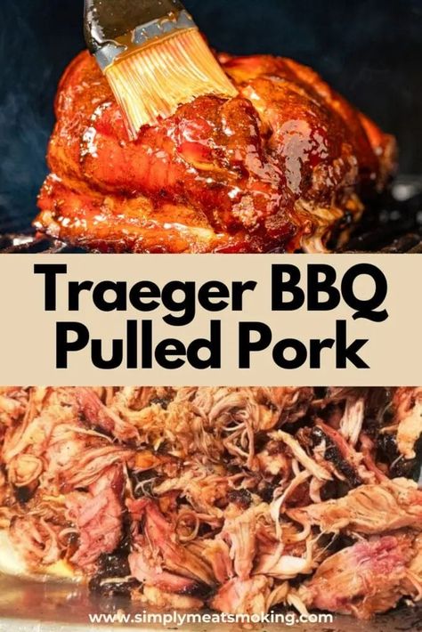 Smoked Pulled Pork on A Traeger Pellet Grill - Simply Meat Smoking Treager Smoker Recipes Pulled Pork, Smoked Bbq Pulled Pork, Pulled Pork Loin Smoker Recipes, Fast Traeger Recipes, Turkey In A Smoker, Pulled Pork Pellet Smoker, Pulled Pork Smoker Recipes Traeger, Trager Grill Pulled Pork, Traeger Smoked Pork Butts