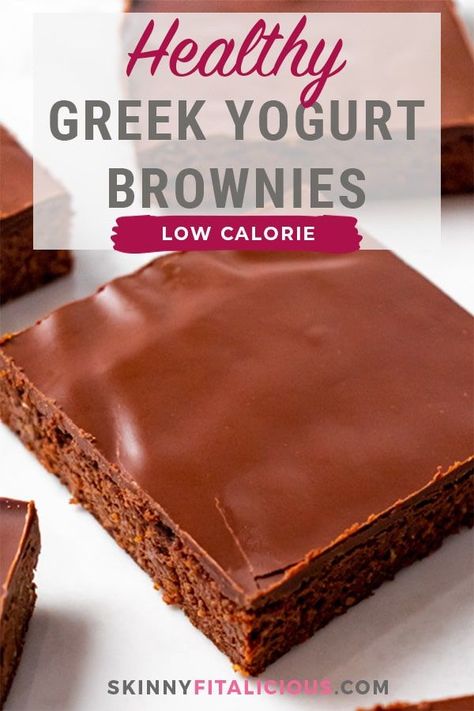 Healthy Greek Yogurt Brownies are gluten free, higher protein and low calorie! Greek Yogurt Brownies Healthy, Greek Yogurt Protein Cake, Easy Recipes With Greek Yogurt, Baking Low Calorie, Greek Yogurt Dessert Recipes, Aip Protein, Greek Yogurt Dessert Healthy, Low Calorie Sweet Snacks, Yogurt Brownies