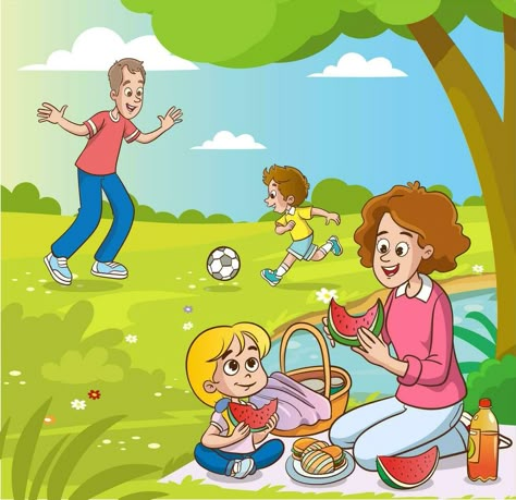 active recreation family with children. Having picnic on sitting blanket,quality time together, walking, spending time, having fun, together in park on green lawn. Picnic Family, Picnic Pictures, Earth Science Lessons, Picture Comprehension, Park Illustration, Spend Time With Family, Spending Time With Family, English Learning Books, Community Helper