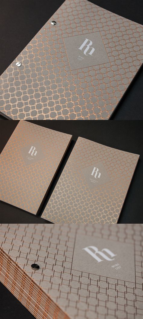 Luxury Menus and Branding, GFSmith Nomad Rough, copper foil, printed white Luxury Print Design, Luxury Restaurant Menu Design, Luxury Restaurant Branding, Menu Design Luxury, Luxury Menu Design, Luxury Brochure Design, Copper Branding, Menu Card Design, 브로셔 디자인