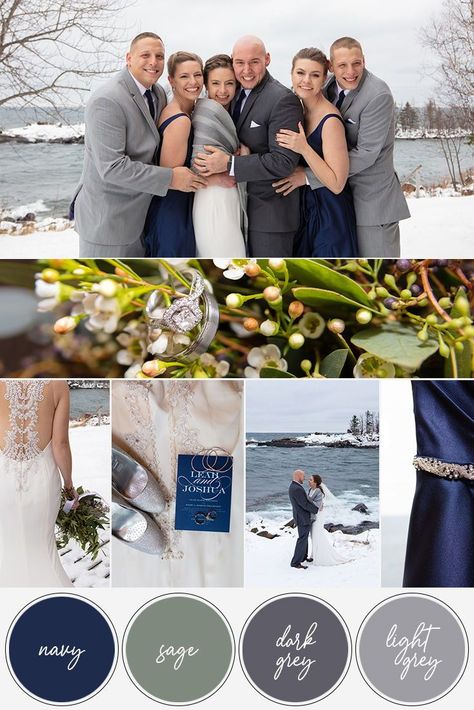 Wedding Color Palette: Navy | Dark Blue | Sage | Green | Dark Grey | Light Grey - Neutral color palette for a wedding centered around navy Sage Navy Grey Wedding, Sage Green Navy And Grey Wedding, Navy Blue And Moss Green Wedding, Blue Grey Green Wedding Colors, Sage Green And Gray Color Palette Wedding, Dark Blue Sage Green Wedding, Navy Grey Wedding Colors, Fall Wedding Colors Rustic Navy Blue And Grey, Navy Blue Sage Green Wedding Color Palettes