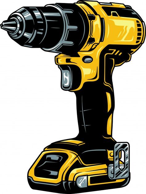 Drill | Premium Vector #Freepik #vector #construction #illustration #electricity #tools Drill Illustration, Tool Clipart, Tool Illustration, Tool Logo Design, Construction Illustration, Tools Illustration, Dewalt Drill, Angel Tattoo Designs, Dewalt Tools