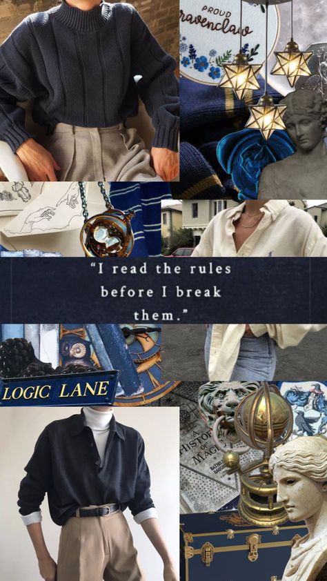 #ravenclaw #ravenclawaesthetic #harrypotter #hogwarts #hogwartshouse #blue #blueaesthetic #silver #silveraesthetic #bronze #silverandblue #bronzeandblue #academia #academiaaesthetic #darkacademia Ravenclaw Fall Aesthetic, Blue And Bronze Outfit, Ravenclaw Dark Academia Outfit, Dark Academia Ravenclaw Outfit, Navy Blue Academia Aesthetic, Modern Ravenclaw Outfit, Dark Blue Academia Outfits, Ravenclaw Academia Outfit, Raverin Aesthetic