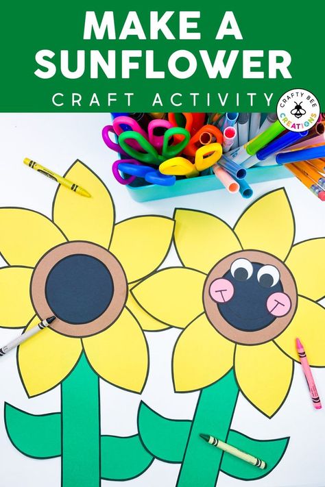 This sunflower craft is a wonderful way to celebrate National Sunflower Day in the summer or fall and to practice fine motor skills while decorating your bulletin board. Interactive Alphabet Notebooks, Sunflower Craft, Alphabet Notebook, Bee Crafts For Kids, Space Crafts For Kids, Farm Animal Crafts, Sunflower Crafts, Paper Plate Crafts For Kids, Construction Paper Crafts