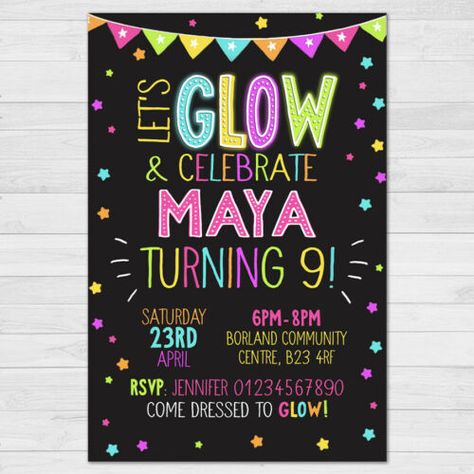 Glow Party Invitations, Disco Invitations, Disco Dance Party, Neon Disco, Uv Party, Party Invitations Birthday, Disco Birthday Party, Funny Fathers Day Card, King Birthday