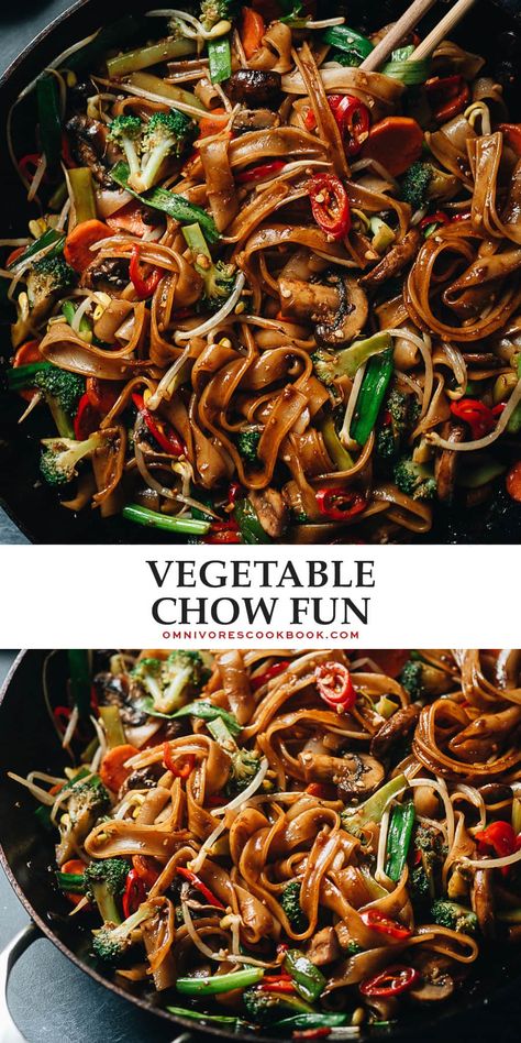 This vegan vegetable chow fun brings the fun to your meal with a bounty of vegetables in a rich and flavorful gingery sauce. {Gluten-Free Adaptable, Vegan} Chow Fun Recipe, Chow Fun, Best Vegetable Recipes, Vegetarian Oyster Sauce, Vegan Chinese, Easy Chinese Recipes, Chinese Cooking, Asian Cooking, Chow Chow