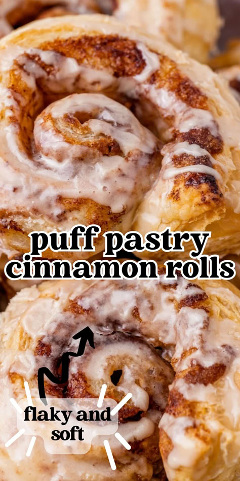 Discover the ultimate weekend brunch treat with our Puff Pastry Cinnamon Roll recipe! Quick and easy, these flaky cinnamon rolls made from puff pastry are filled with a delicious cinnamon sugar mix. Perfect alongside your morning coffee, they're a delightful twist on traditional cinnamon rolls. Ideal for those who adore both puff pastry recipes and cinnamon rolls. #CinnamonRolls #PuffPastry #EasyBrunch #WeekendRecipe #BreakfastTreat Cinnamon Rolls From Puff Pastry, Easy Morning Pastries, Puff Pastry Cinnamon Buns, Puff Pastry Recipes Sweet Easy, Praline Cinnamon Rolls, Puff Pastry Cinnamon Roll, Flaky Cinnamon Rolls Recipes, Cinnamon Roll Croissants, Cinammon Rolls Recipes Puff Pastry