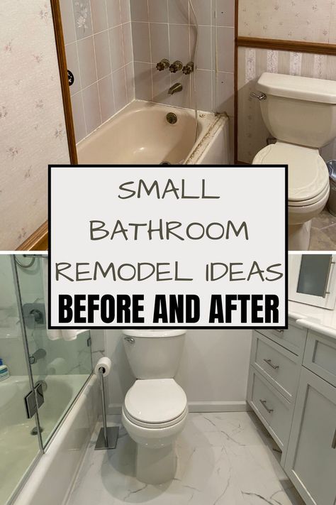 HEY EVERYONE! WE ARE SO EXCITED TO SHARE OUR SMALL GUEST BATHROOM BEFORE AND AFTER INSPO FOR YOU ALL! WE MOVED INTO OUR SMALL HOME AND DID A FULL REMODEL OF OUR GUEST BATHROOM! AS YOU CAN SEE THE PREVIOUS BATHROOM WAS TOTALLY OUTDATED. WE DID MOST OF OUR UPGRADES OURSELVES AND WE ARE SO EXCITED TO SHARE HOW WE DID IT! #BEFOREANDAFTER #SMALLBATHROOM #REMODEL #RENOVATION #GUESTBATHROOM #MASTERBATHROOM Design A Small Bathroom, Small Bathroom Layouts With Tub, Small Bath Inspiration, Small Bathroom Ideas With Tub And Shower Corner Bathtub, Bathroom Remodel With Pedestal Sink, Small Full Bathroom Tile Ideas, Modern Tiled Shower Ideas, Small Master Bath Renovation, Small Bathroom Remodel With Tub Layout