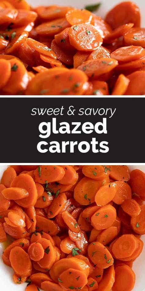 These Glazed Carrots are a simple side dish that add a bit of wow to your dinner. Cooked on the stovetop in a simple sugar and butter glaze, this carrot recipe will become a go-to! #recipe #sidedish #carrots Stovetop Carrots, Carrot Side Dish, Ww Sides, Carrot Recipes Side Dishes, Carrots Side Dish, Carrot Recipe, Maple Glazed Carrots, Glazed Carrots Recipe, Thanksgiving Brunch