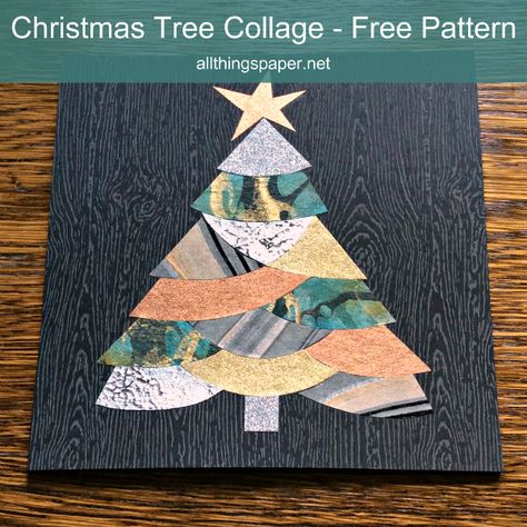 Have fun making this pretty Christmas tree collage using whatever papers you have on hand, thanks to Emily Dawe's template and tutorial. #Christmascraft #papercrafts #handmadecard Christmas Card Collage, Christmas Paper Craft, Collage Christmas, Tree Collage, Wrapping Paper Crafts, Paper Fan, Christmas Collage, Christmas Card Art, Fabric Cards