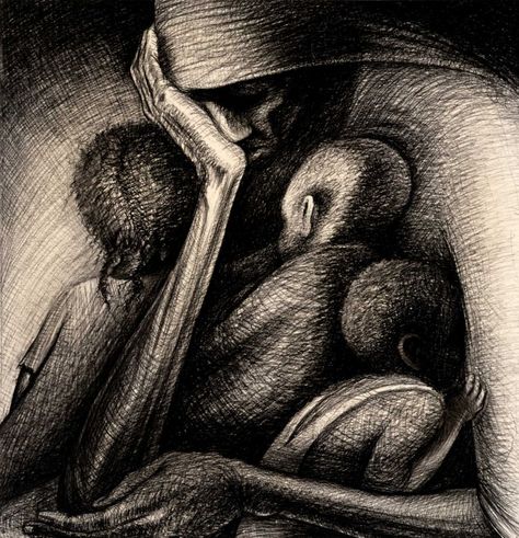 John Biggers' legendary 1950 drawing "The Cradle" African American Artwork, John Thomas, The Cradle, America Art, Inspiring Art, African American Art, Black Artists, Black Women Art, Museum Of Fine Arts