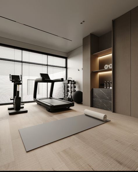 Gym :: Behance Private Gym Aesthetic, Zen Gym Design, Womens Gym, Minimalist Gym Room, Minimal Home Gym, Gym Weight Storage, Japandi Gym, Gym In House, Wellness Room Design