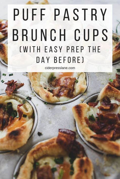 Puff Pastry Brunch Cups (With Easy Prep The Day Before!) — ciderpress lane Puff Pastry Egg Cups, Puff Pastry Brunch Recipes, Puff Pastry Brunch, Puff Pastry Breakfast Recipes, Muffin Tin Recipes Breakfast, Brunch Cups, Puff Pastry Quiche, Puff Pastry Cups, Muffin Tin Breakfast