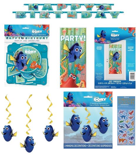 PRICES MAY VARY. Finding Dory Nemo Birthday Party Supplies Bundle includes: 1 Happy Birthday Banner 6ft long 3 Hanging Decorations 26" long 1 Plastic Door Poster 27"x60" 1 EsaveDinosaur Sticker Sheet (Not Dory Nemo stickers) Finding Dory Nemo Birthday Party Supplies Bundle includes 1 Happy Birthday Banner 6ft long, 3 Hanging Decorations 26" long, 1 Plastic Door Poster 27"x60", 1 EsaveDinosaur Sticker Sheet (Not Dory Nemo stickers). Finding Dory Birthday Party, Dory Birthday Party, Finding Dory Party, Finding Dory Birthday, Nemo Birthday Party, Dory Birthday, Finding Nemo Birthday, Dory Party, 1 Happy Birthday