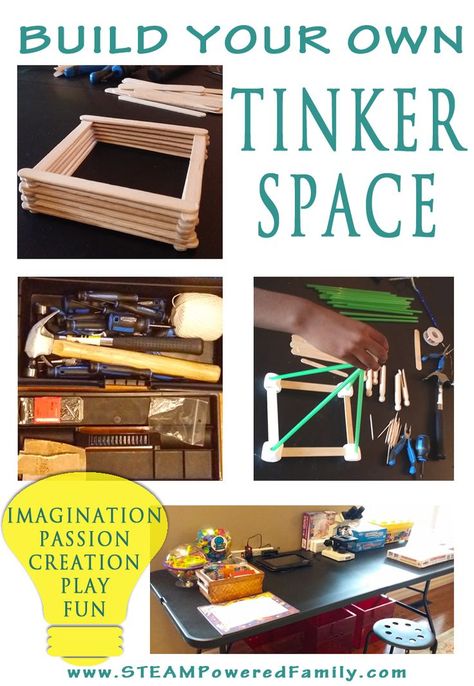 Build Your Own Tinker Space And Ignite Creativity, Passion, Imagination, Play And Fun! Tinkering Station, Tinker Space, Imagination Play, Steam Ideas, Eyfs Classroom, Maker Space, Stem Kits, Homeschool Classroom, Stem For Kids