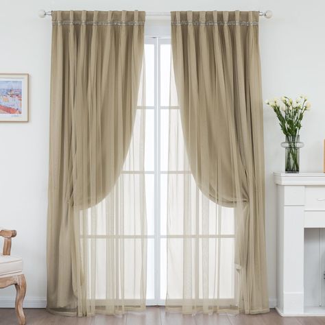 PRICES MAY VARY. PACKAGE INCLUDES: 2 double curtain panels, each 52 inches wide and 84 inches long. The curtains have a combination design, so you only need one curtain rod. DOUBLE LAYER DESIGN: Our curtains are double-layered, the blackout layer effectively blocks sunlight and UV rays, whether you are catching up on sleep or watching a movie, these curtains can create a comfortable lounge space for you. And the voile layer blocks unwanted views during the day, while ensuring fresh air and natur