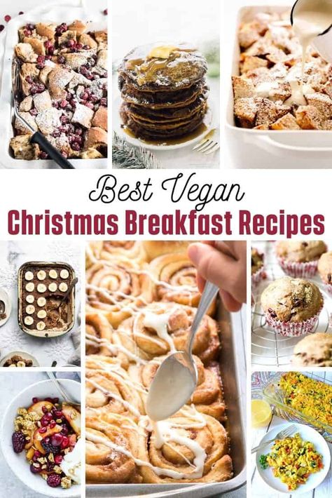 If you're looking for some vegan Christmas breakfast ideas, look no further. These recipes are all plant based and a perfect way to spread some holiday morning cheer. Casseroles, pancakes, French toast, quiche, muffins and cinnamon rolls all make an appearance. There are gluten free and healthy options right along with some more decadent recipes.  #veganchristmasbreakfast #veganchristmasbreakfastdieas #veganchristmasbreakfastrecipes #veganchristmasbreakfastcasseroles via @VNutritionist Vegan Christmas Breakfast, Christmas Breakfast Recipes, Decadent Recipes, Christmas Breakfast Ideas, Quiche Muffins, Vegan Xmas, Christmas Breakfast Recipe, Vegan Holiday Recipes, Vegan Christmas Recipes