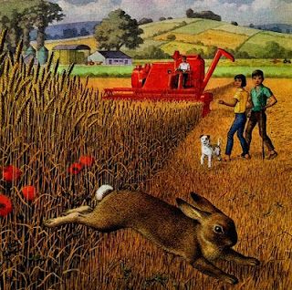 by artist Ronald Lampitt - British illustrator early mid 1900's Ronald Lampitt, Farm Art, Ladybird Books, Farm Scene, Autumn Scenes, Comic Pictures, Rabbit Art, Bunny Art, Harvest Time