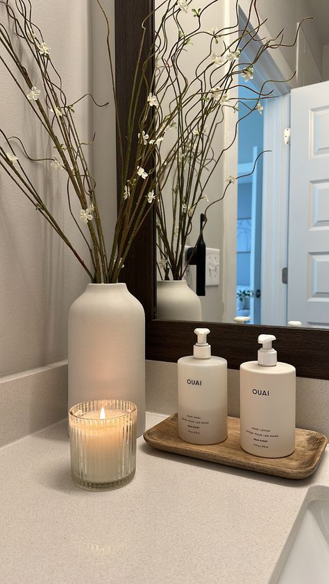 Simple and easy ways to decorate your apartment bathroom! Shop this picture at the link below! Ways To Decorate Your Apartment, Decorate Your Apartment, Neutral Bathroom Decor, Bathroom Counter Decor, Sink Decor, Guest Bathroom Decor, Restroom Decor, Dream Apartment Decor, Aesthetic Bathroom