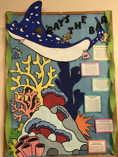 Academic Success Bulletin Board Ra, Finding Nemo Bulletin Board, Dorm Hall Themes, Pixar Classroom, Res Life Programs, Aquarium Floor, Disney Bulletin Boards, Residence Life Bulletin Boards, Resident Assistant Door Decs