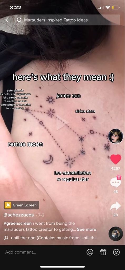 Regulus Tattoo Constellation, The Mauraders Tattoo, Wolf Star Tattoo, Regulus Constellation Tattoo, Remus Constellation, Anything For Our Moony Marauders Tattoo, Wolfstar Inspired Nails, Regulus Star Tattoo, Wolfstar Constellation