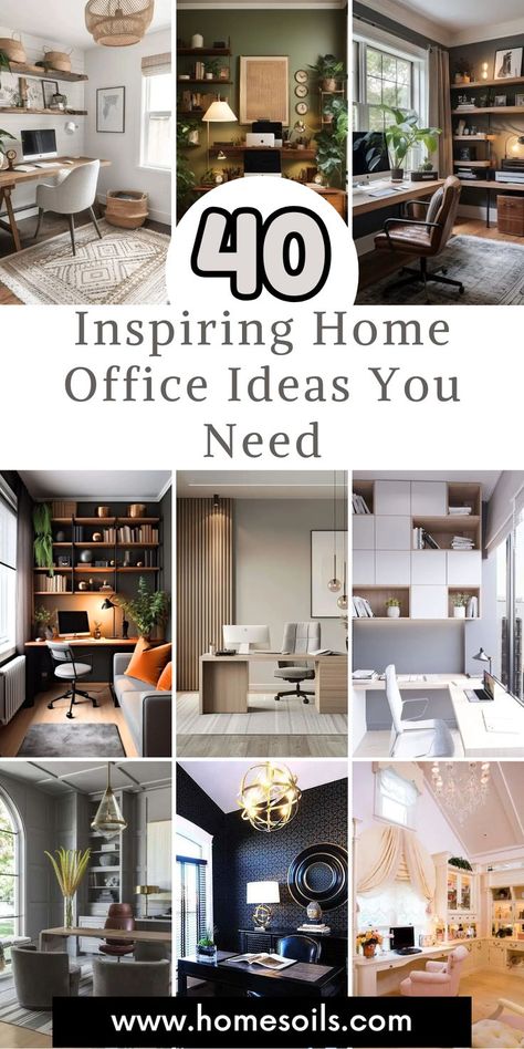 Boost productivity with these 40 inspiring home office ideas! From functional layouts to stylish decor, create a workspace that keeps you motivated. Visit our site for more inspiration! Small Office Space In Dining Room, Antique Desk Office Ideas, At Home Office Decorating Ideas, Desk In Middle Of Room With Monitor, Office Decor Bookshelves, Home Office Ideas With Desk In Middle Of Room, Women’s Small Home Office, Rectangle Home Office Layout Ideas, Female Ceo Office Design