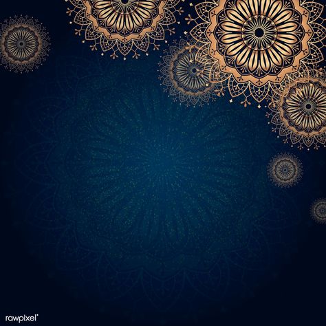 Gold mandala on navy blue background vector | free image by rawpixel.com / sasi Diwali Background, Mandala Illustration, Raya Aidilfitri, Diwali Poster, Seni Arab, Eid Card Designs, Wedding Invitation Background, Foto Langka, Ramadan Background