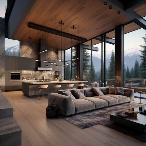 Mountain Home Interiors, Chalet Design, Modern Mountain Home, Living Room Design Inspiration, Home Design Living Room, Home Building Design, Dream House Interior, A Living Room, Modern House Exterior