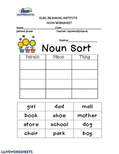 Nouns Activity, Nouns Exercises, Nouns Activities, Letter Worksheets For Preschool, Kindergarten Phonics Worksheets, Nouns Worksheet, Social Studies Worksheets, English Phonics, English Grammar Worksheets