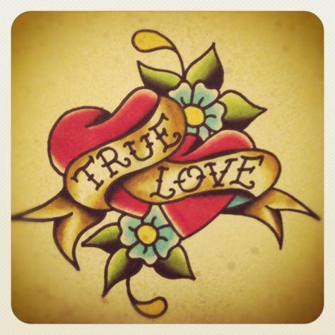 hearts true love romance valentines day Traditional Tattoos Valentine, True Love Traditional Tattoo, Traditional Heart Tattoo With Banner, True Love Tattoo Ideas, Valentine’s Day Tattoo, True Love Art, Tattoo Names, True Love Tattoo, Traditional Heart Tattoos