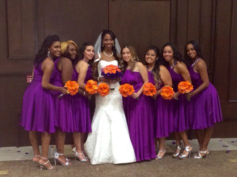 Purple and orange wedding Orange And Purple Dress, Purple Beach Wedding, Purple And Orange Wedding, Beach Wedding Purple, Orange Purple Wedding, Purple Beach, Purple Wedding Dress, 10th Wedding Anniversary, Best Friend Wedding