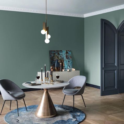 Dinner for two. Style for years to come. Find colors you’ll both love, like Rocky River SW 6215, from the @westelm Fall/Winter 2017 palette… Pottery Barn Paint Colors, Pottery Barn Paint, Globe Lighting, Fleetwood Paint, Trending Paint Colors, Rocky River, Eggshell Paint, Favorite Paint Colors, Green Paint Colors