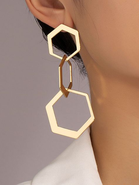 Hollow Out Geometric Drop Earrings Geometric Drop Earrings, Bold Geometric Earrings, Earings Design Modern, Diamond Earring Design, Earring Design Ideas, Geometric Jewelry Design, Geometric Jewellery, Geometric Accessories, Diamond Earrings Design