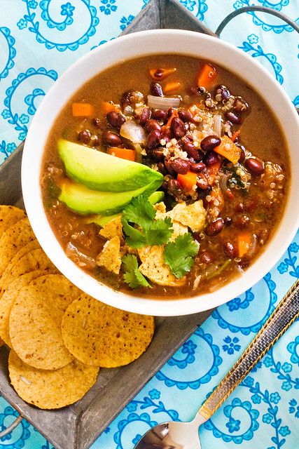 Black Bean & Quinoa Soup Punk Kitchen, Bean Quinoa, Quinoa Soup, Black Bean Quinoa, Black Bean Soup, Bowl Of Soup, Quinoa Recipes, Hearty Soups, Bean Soup