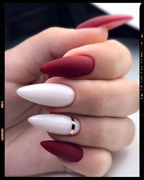 Red And White Nails, Unghie Sfumate, Maroon Nails, Almond Nails Designs, Nagel Inspo, Cat Kuku, Classy Nails, Pretty Acrylic Nails, Chic Nails